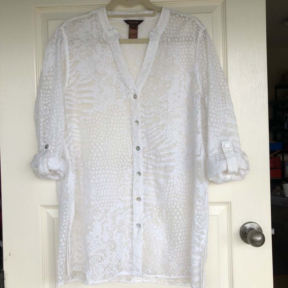Sheer Print Button Up
